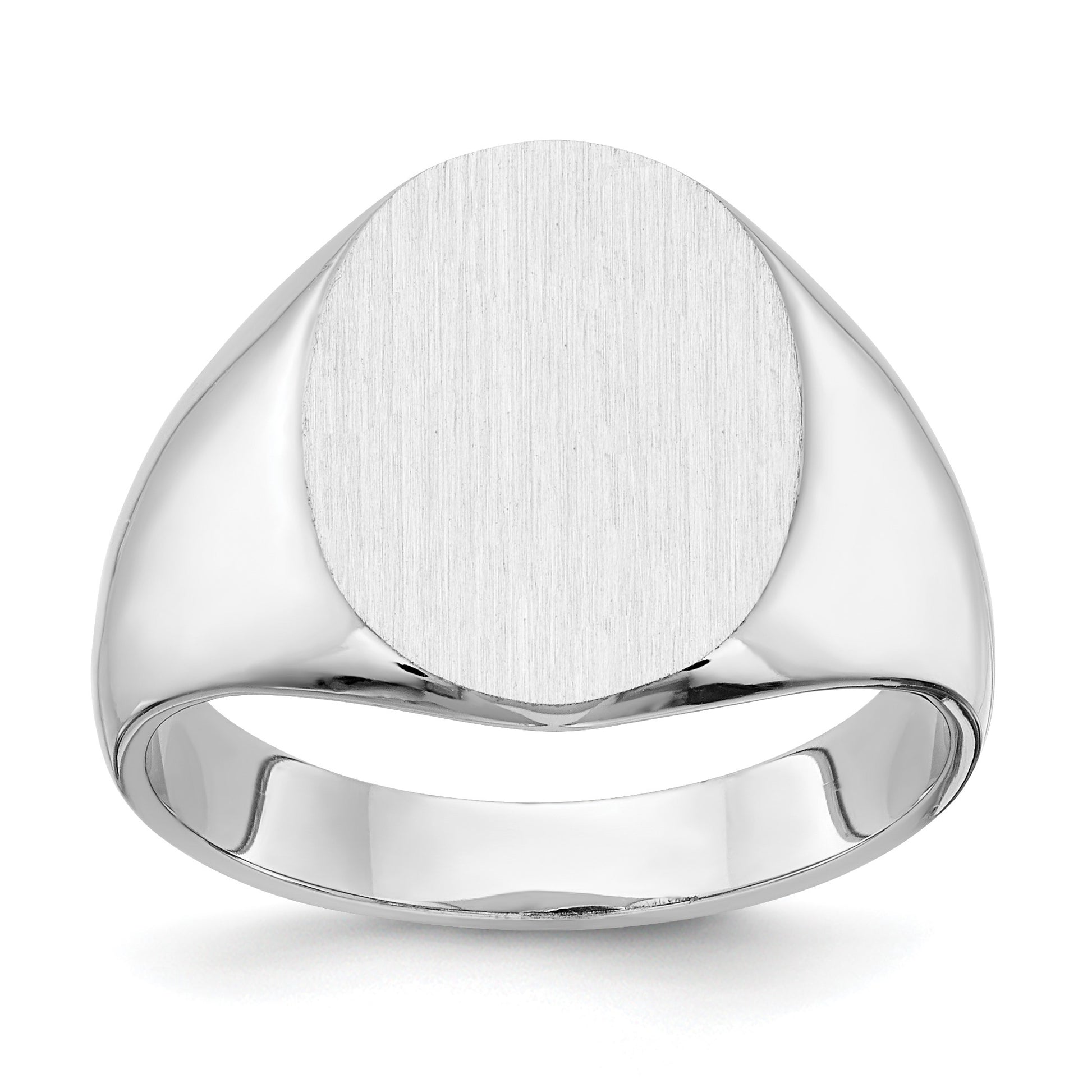 14k White Gold 12.5x15.0xmm Oval Closed Back Signet Ring