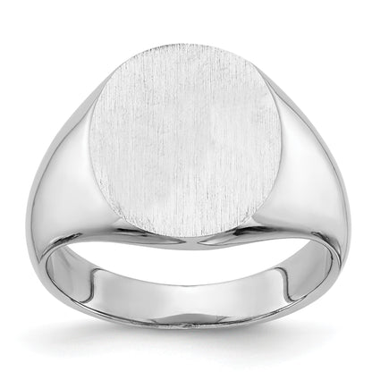 14k White Gold 13.5x14.0mm Oval Closed Back Signet Ring