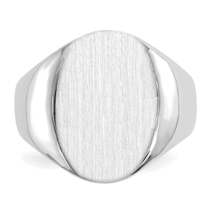 14k White Gold 14.0x17.5mm Oval Closed Back Mens Signet Ring