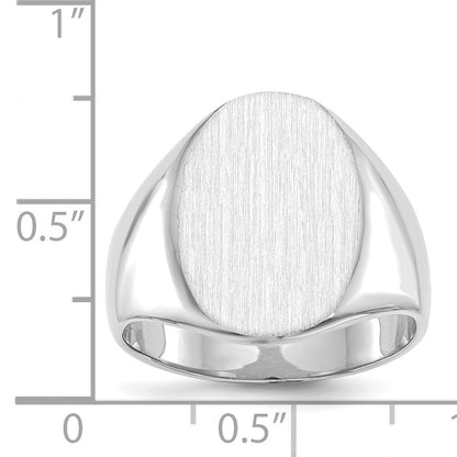 14k White Gold 14.0x17.5mm Oval Closed Back Mens Signet Ring