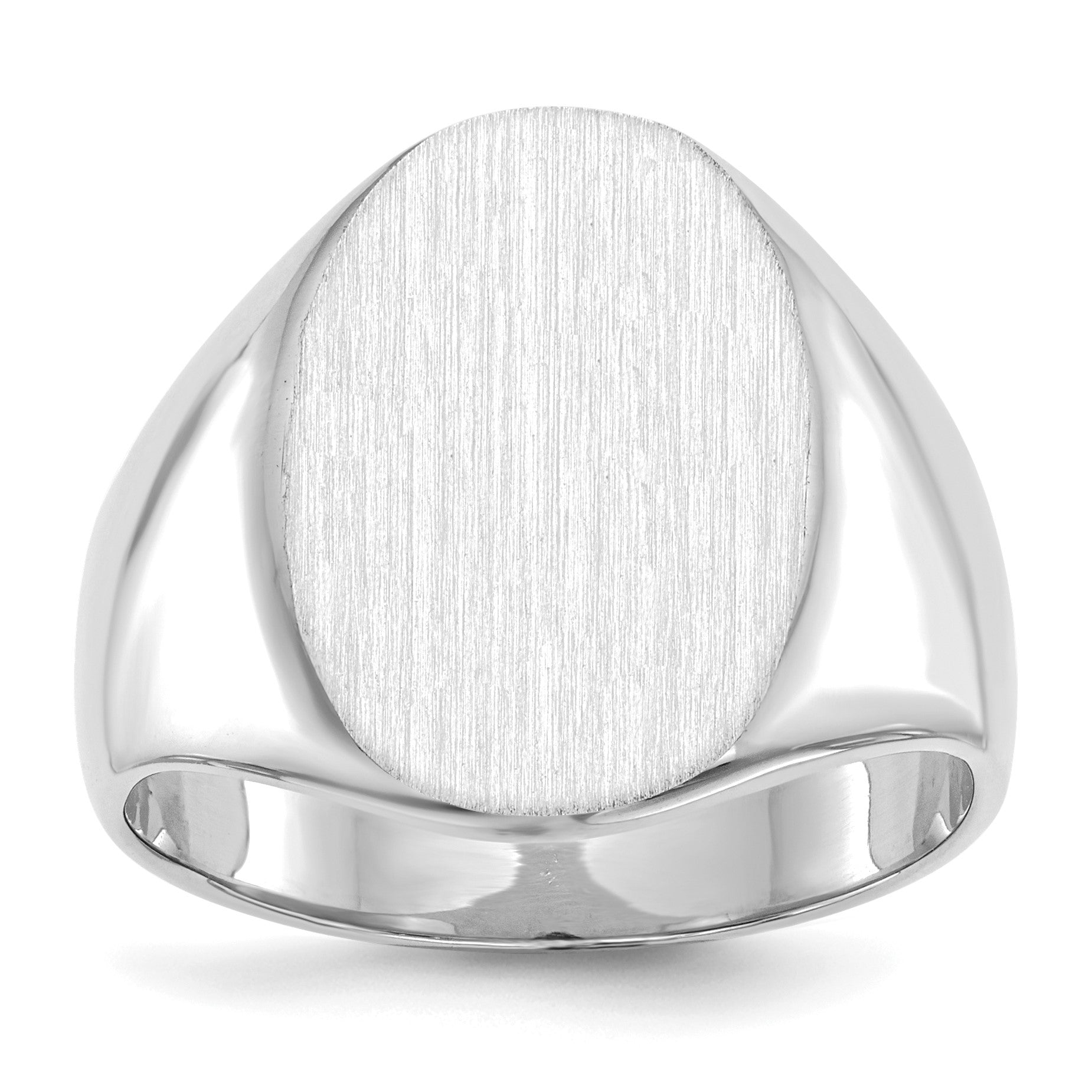 14k White Gold 14.0x17.5mm Oval Closed Back Mens Signet Ring