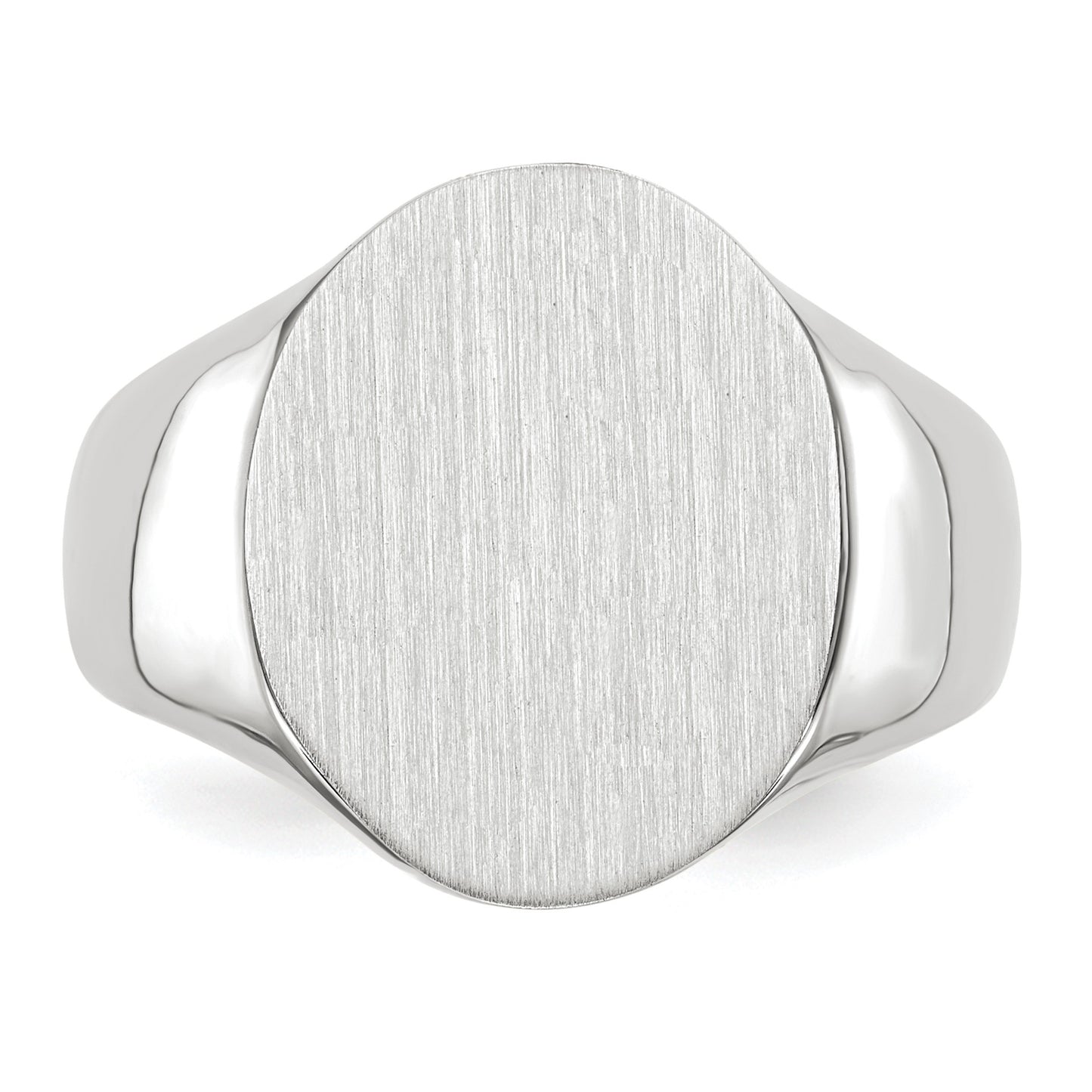 14k White Gold 15.0x18.5mm Oval Closed Back Mens Signet Ring