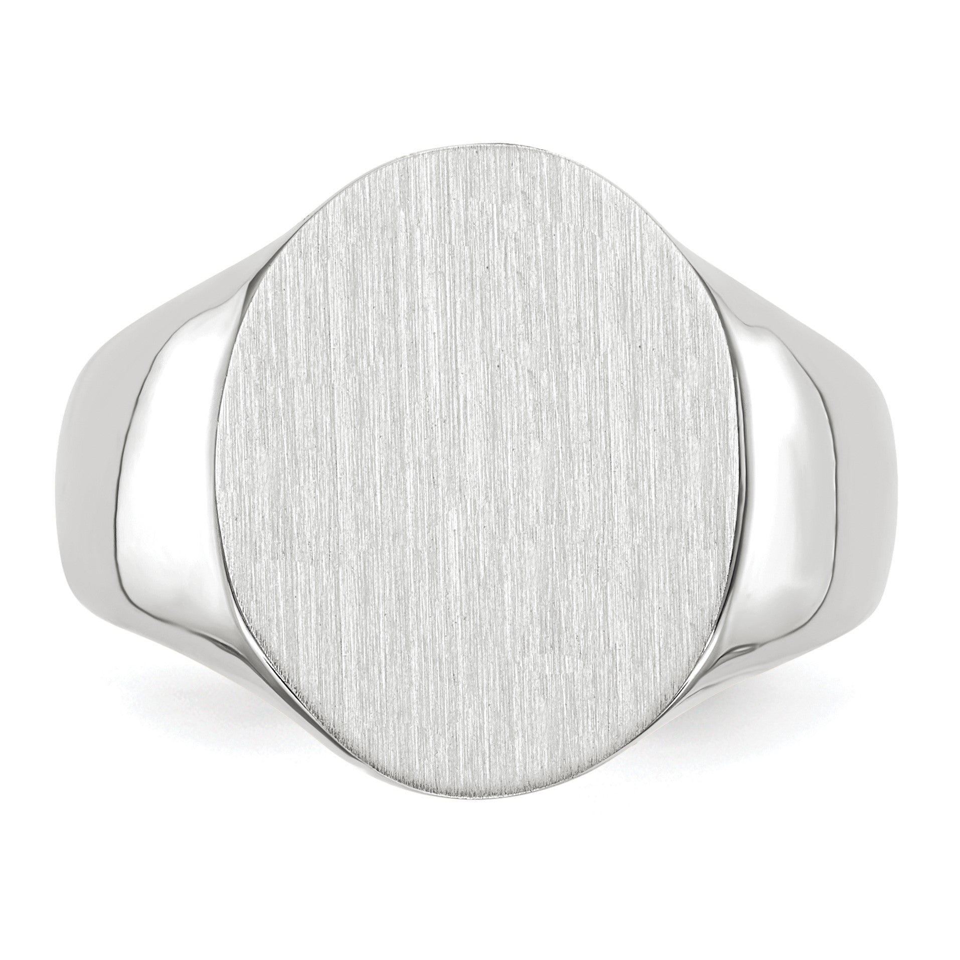 14k White Gold 15.0x18.5mm Oval Closed Back Mens Signet Ring