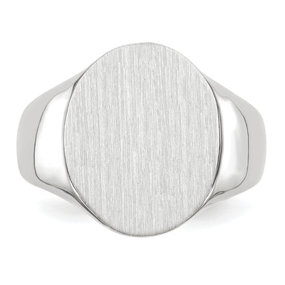 14k White Gold 15.0x18.5mm Oval Closed Back Mens Signet Ring
