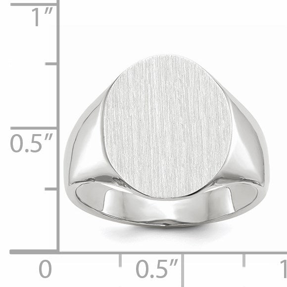 14k White Gold 15.0x18.5mm Oval Closed Back Mens Signet Ring