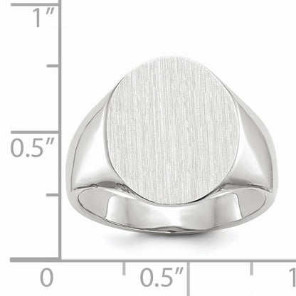 14k White Gold 15.0x18.5mm Oval Closed Back Mens Signet Ring