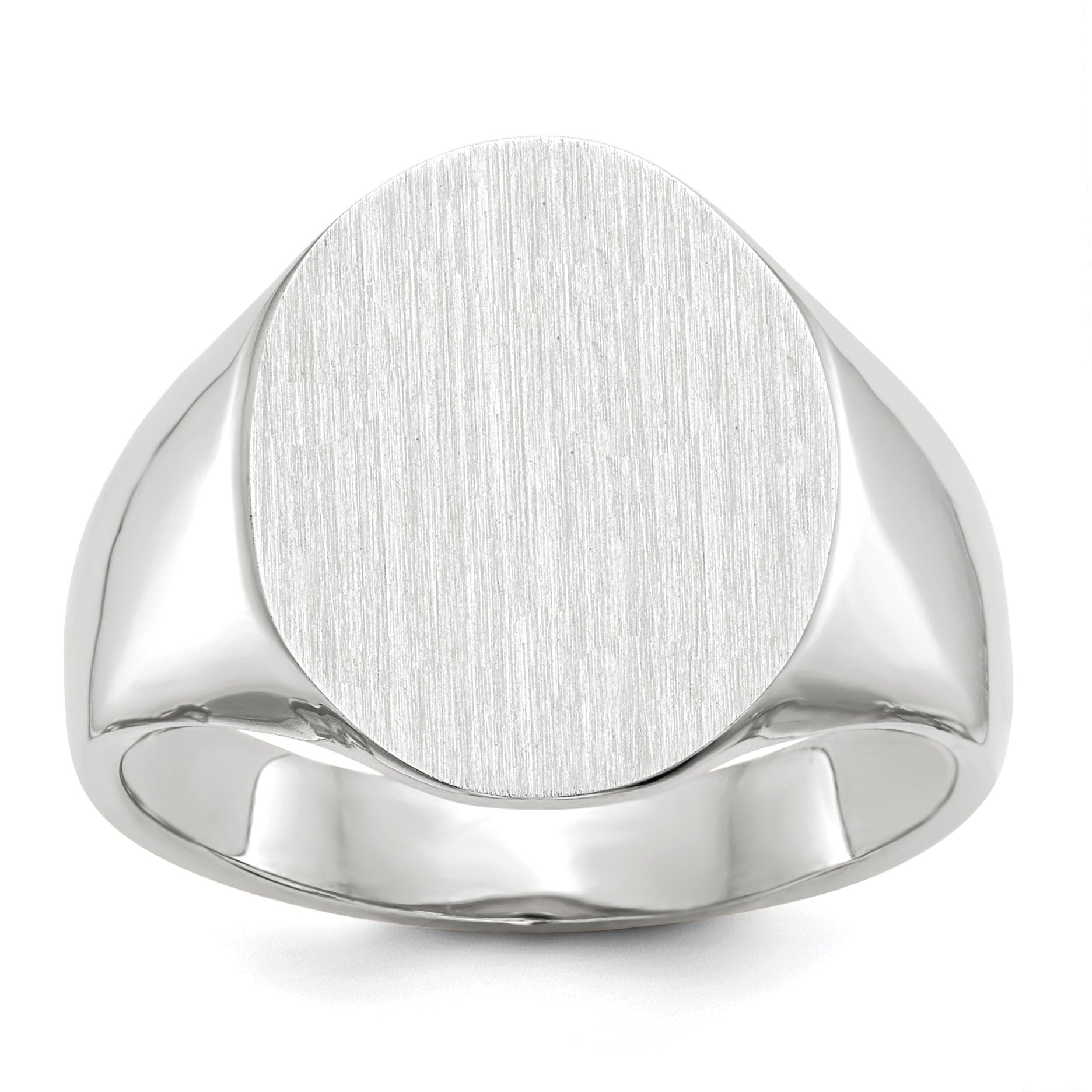 14k White Gold 15.0x18.5mm Oval Closed Back Mens Signet Ring