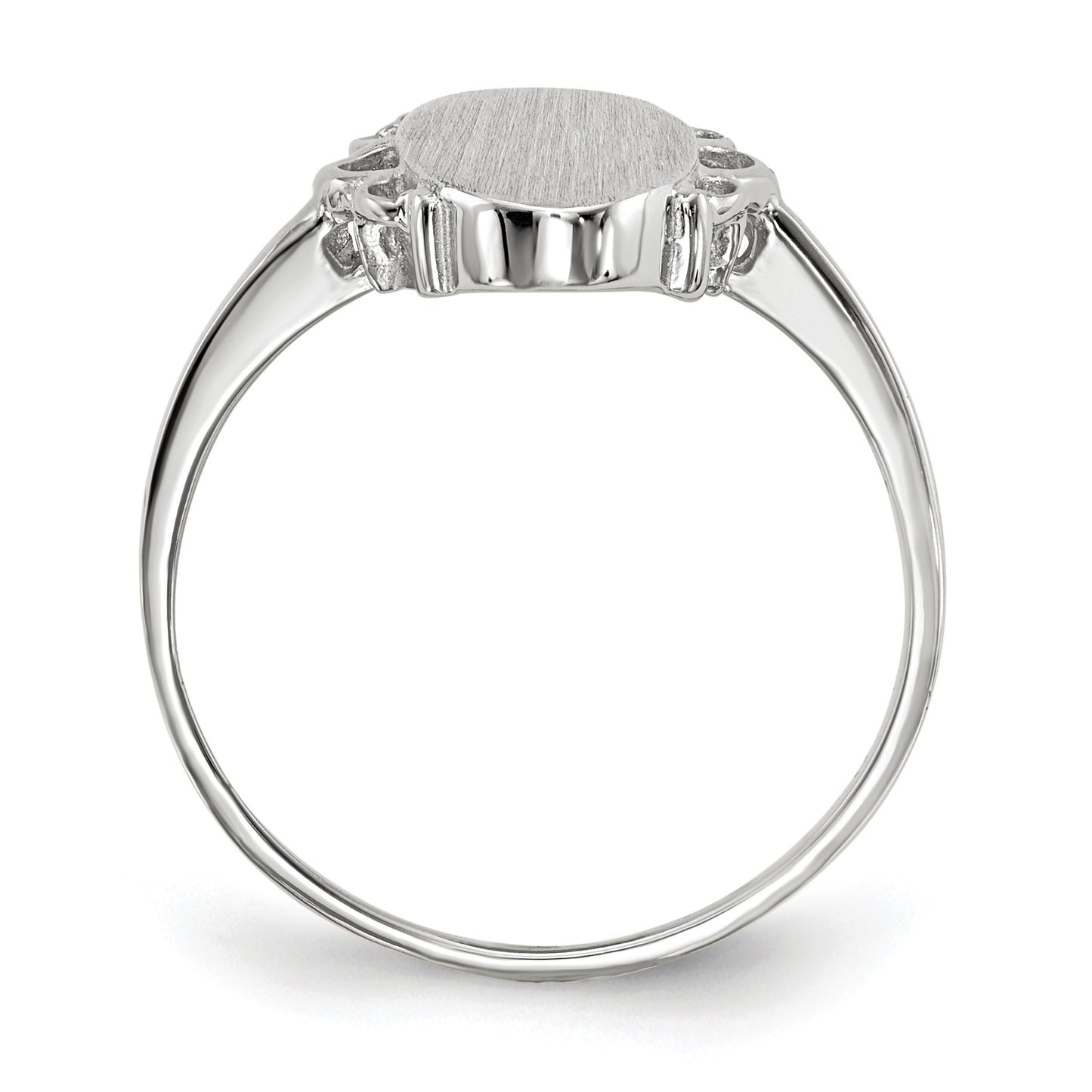 14k White Gold 7.0x14.5mm Oval Open Back Scalloped Edge Signet Ring
