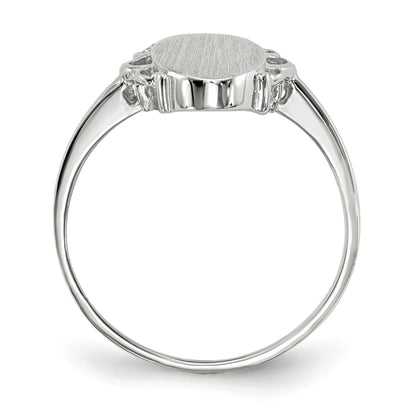 14k White Gold 7.0x14.5mm Oval Open Back Scalloped Edge Signet Ring