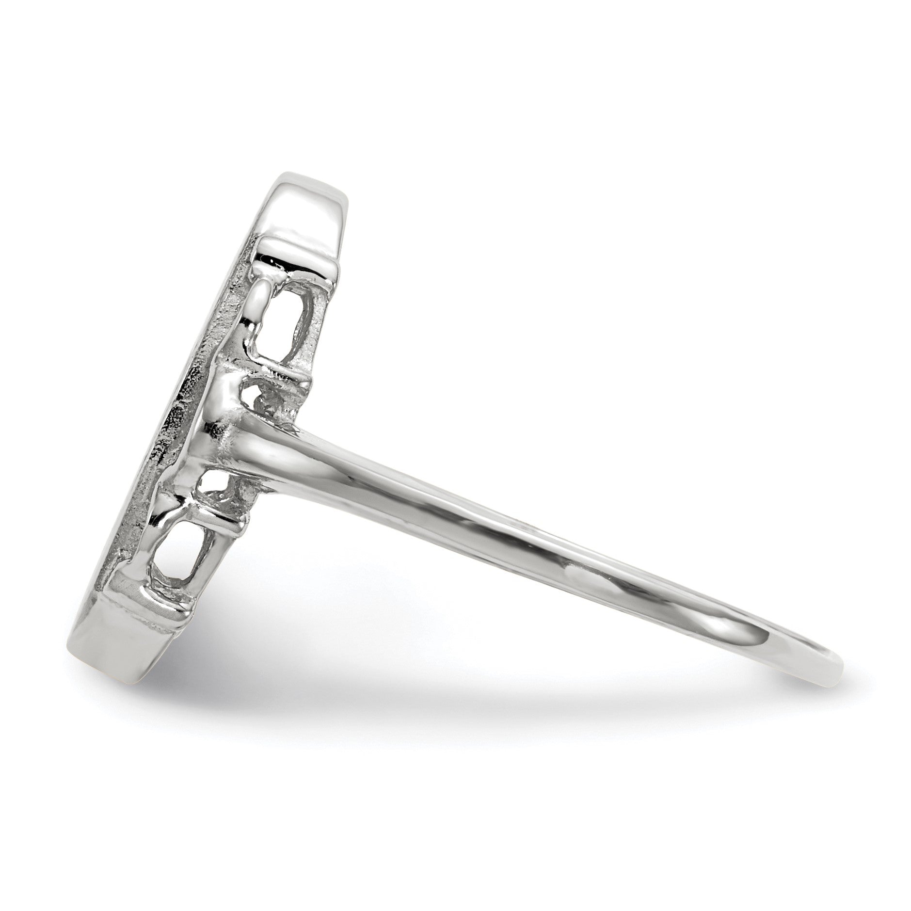 14k White Gold 7.0x14.5mm Oval Open Back Scalloped Edge Signet Ring