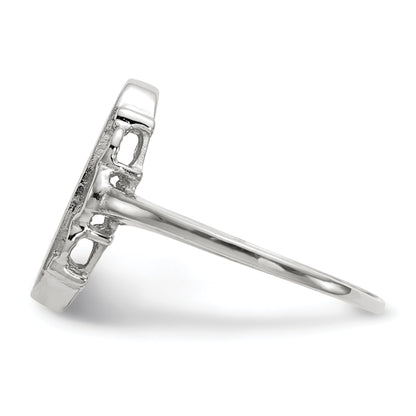 14k White Gold 7.0x14.5mm Oval Open Back Scalloped Edge Signet Ring