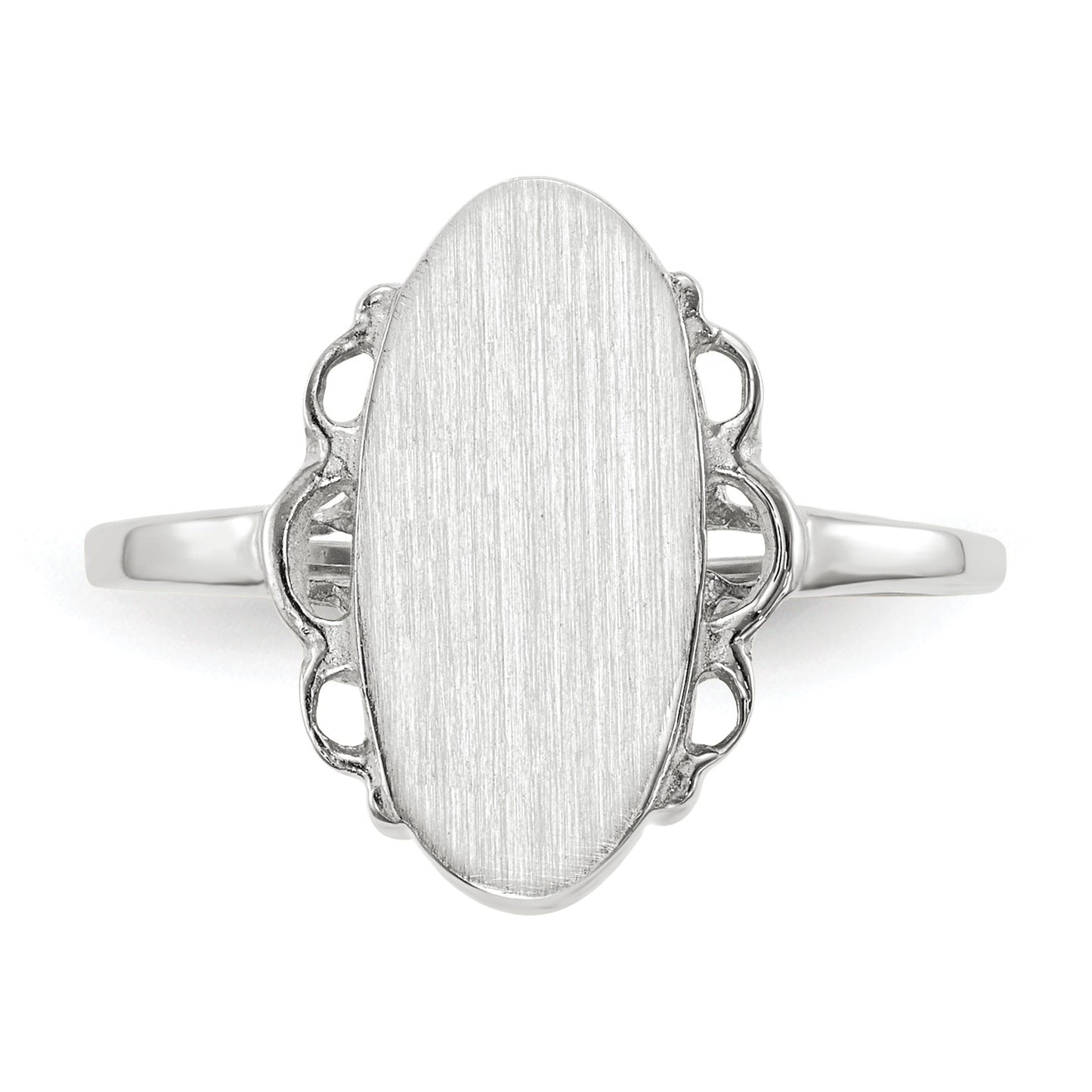 14k White Gold 7.0x14.5mm Oval Open Back Scalloped Edge Signet Ring