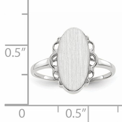 14k White Gold 7.0x14.5mm Oval Open Back Scalloped Edge Signet Ring