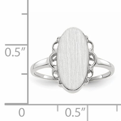 14k White Gold 7.0x14.5mm Oval Open Back Scalloped Edge Signet Ring