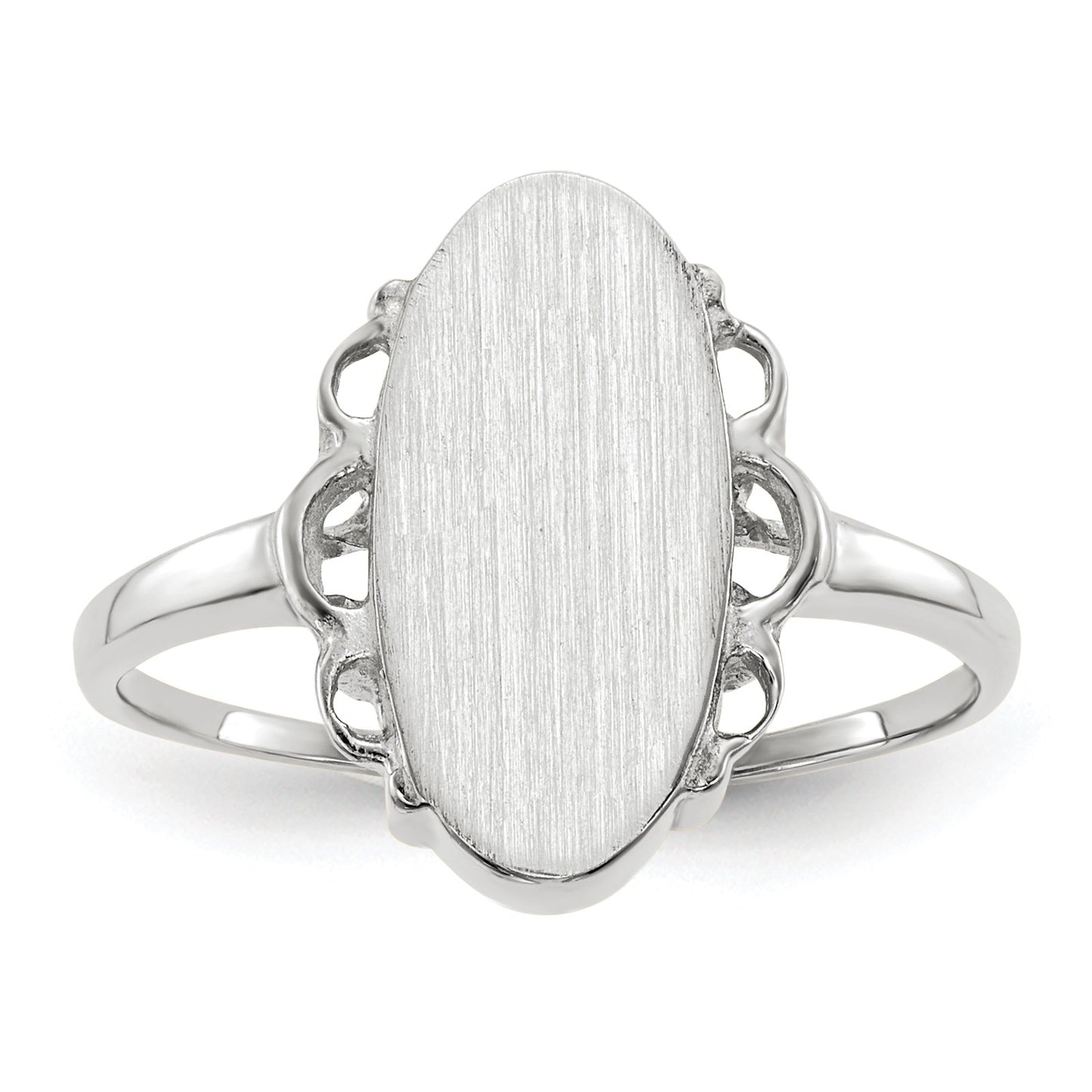 14k White Gold 7.0x14.5mm Oval Open Back Scalloped Edge Signet Ring