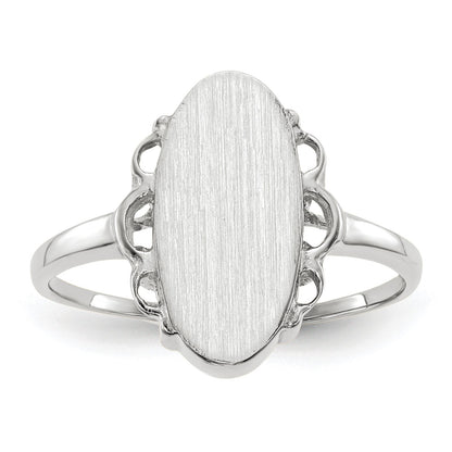 14k White Gold 7.0x14.5mm Oval Open Back Scalloped Edge Signet Ring