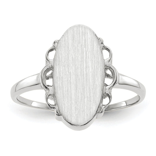 14k White Gold 7.0x14.5mm Oval Open Back Scalloped Edge Signet Ring