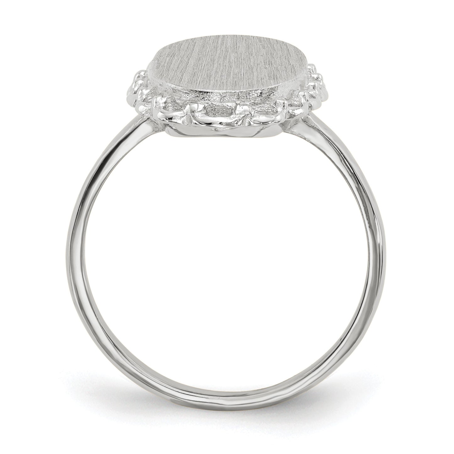 14k White Gold 10.5x14.0mm Oval Open Back Scalloped Edge Signet Ring