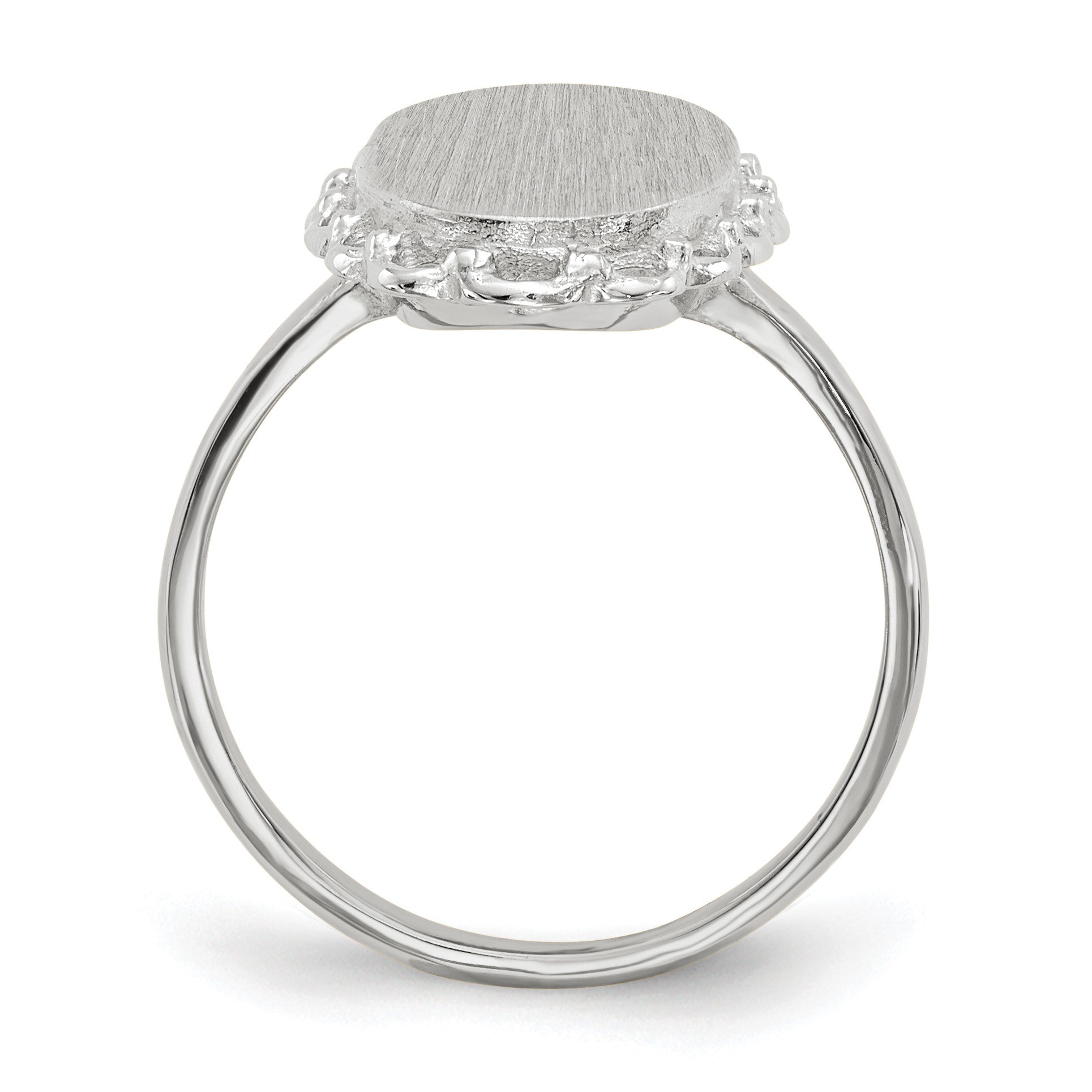 14k White Gold 10.5x14.0mm Oval Open Back Scalloped Edge Signet Ring