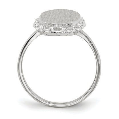 14k White Gold 10.5x14.0mm Oval Open Back Scalloped Edge Signet Ring