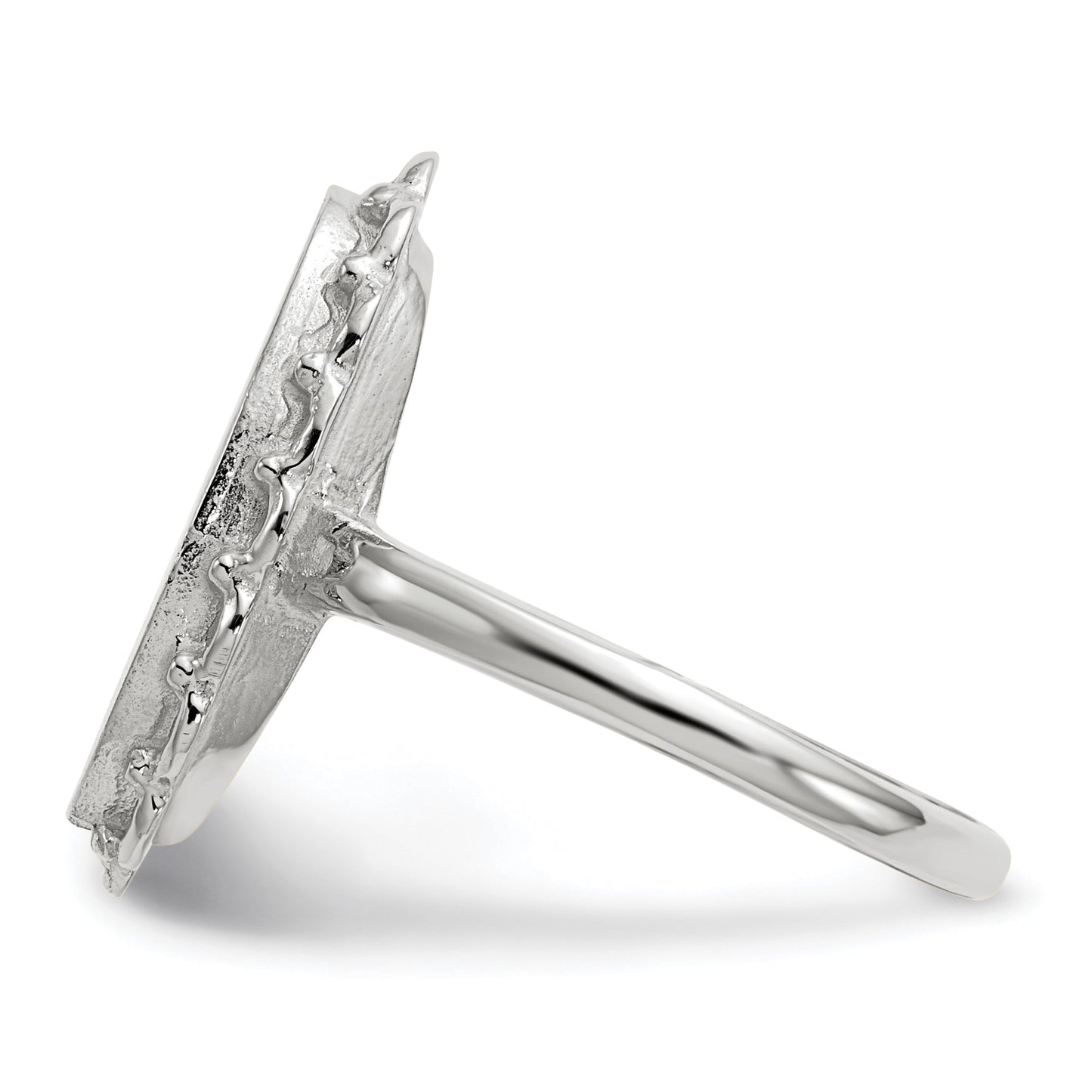 14k White Gold 10.5x14.0mm Oval Open Back Scalloped Edge Signet Ring