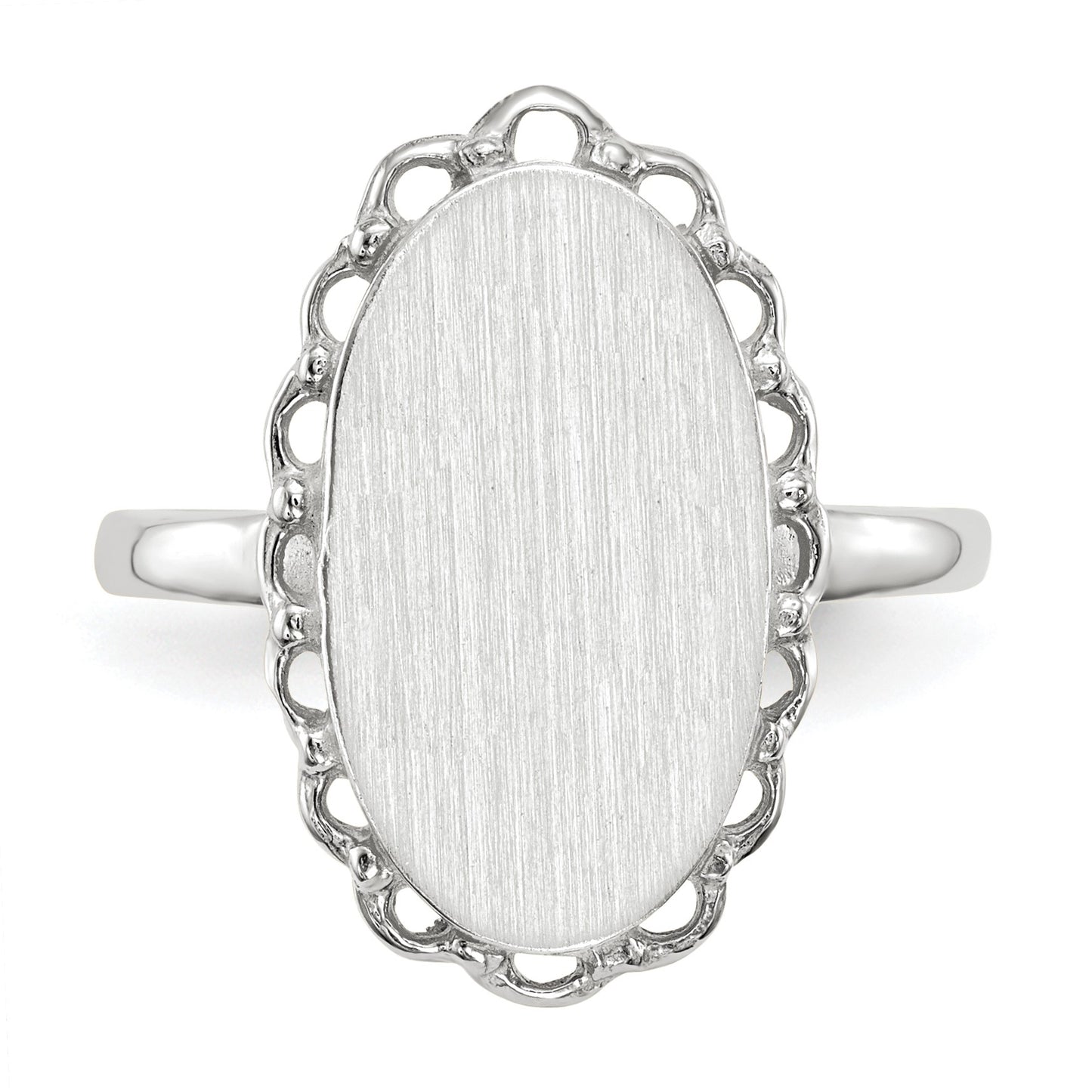 14k White Gold 10.5x14.0mm Oval Open Back Scalloped Edge Signet Ring