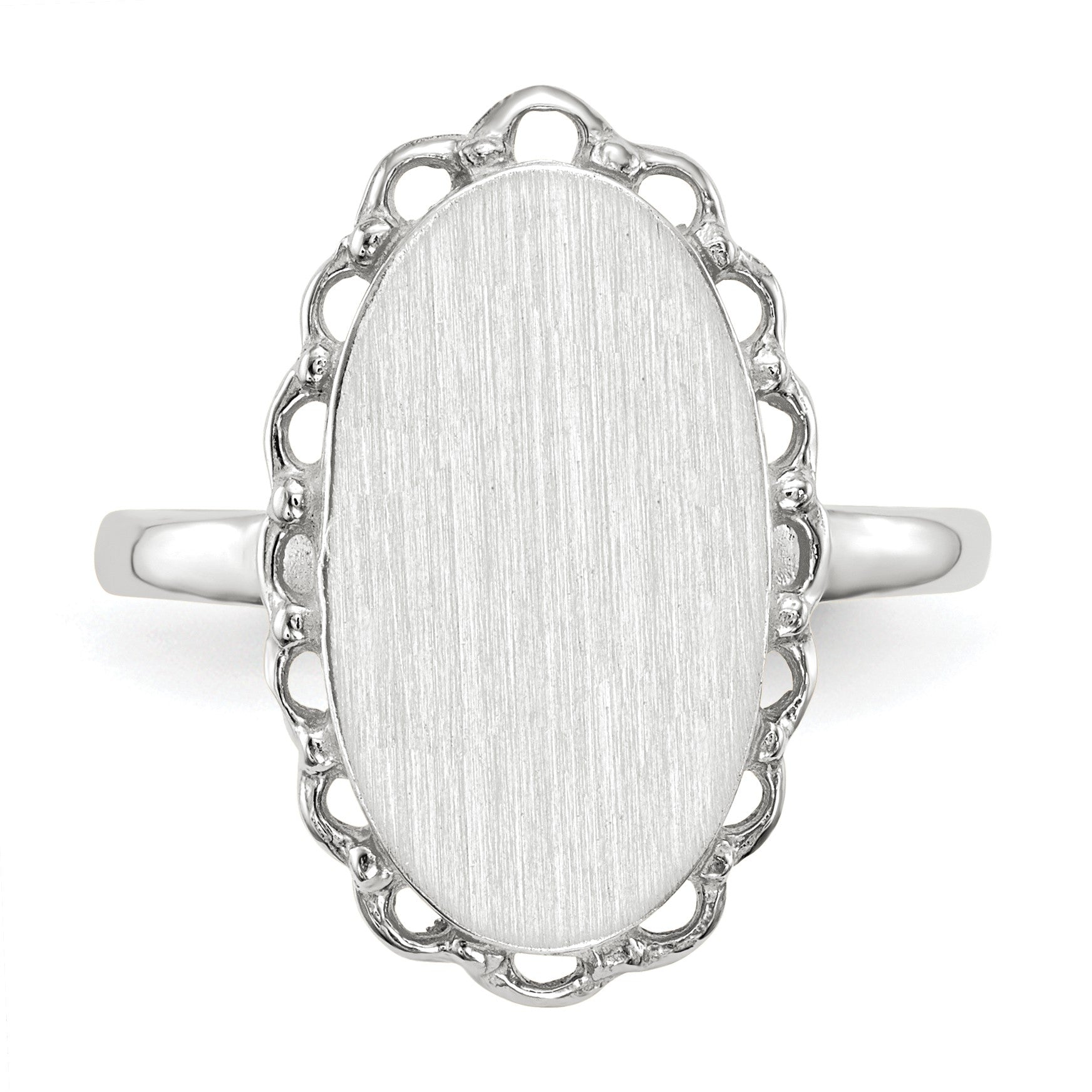 14k White Gold 10.5x14.0mm Oval Open Back Scalloped Edge Signet Ring