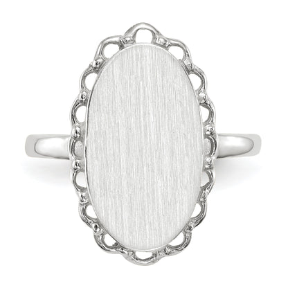 14k White Gold 10.5x14.0mm Oval Open Back Scalloped Edge Signet Ring