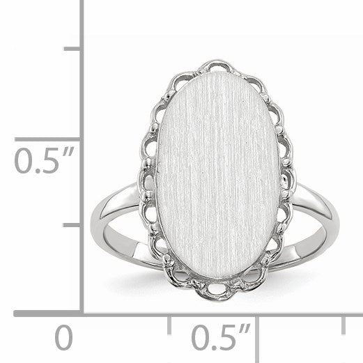 14k White Gold 10.5x14.0mm Oval Open Back Scalloped Edge Signet Ring