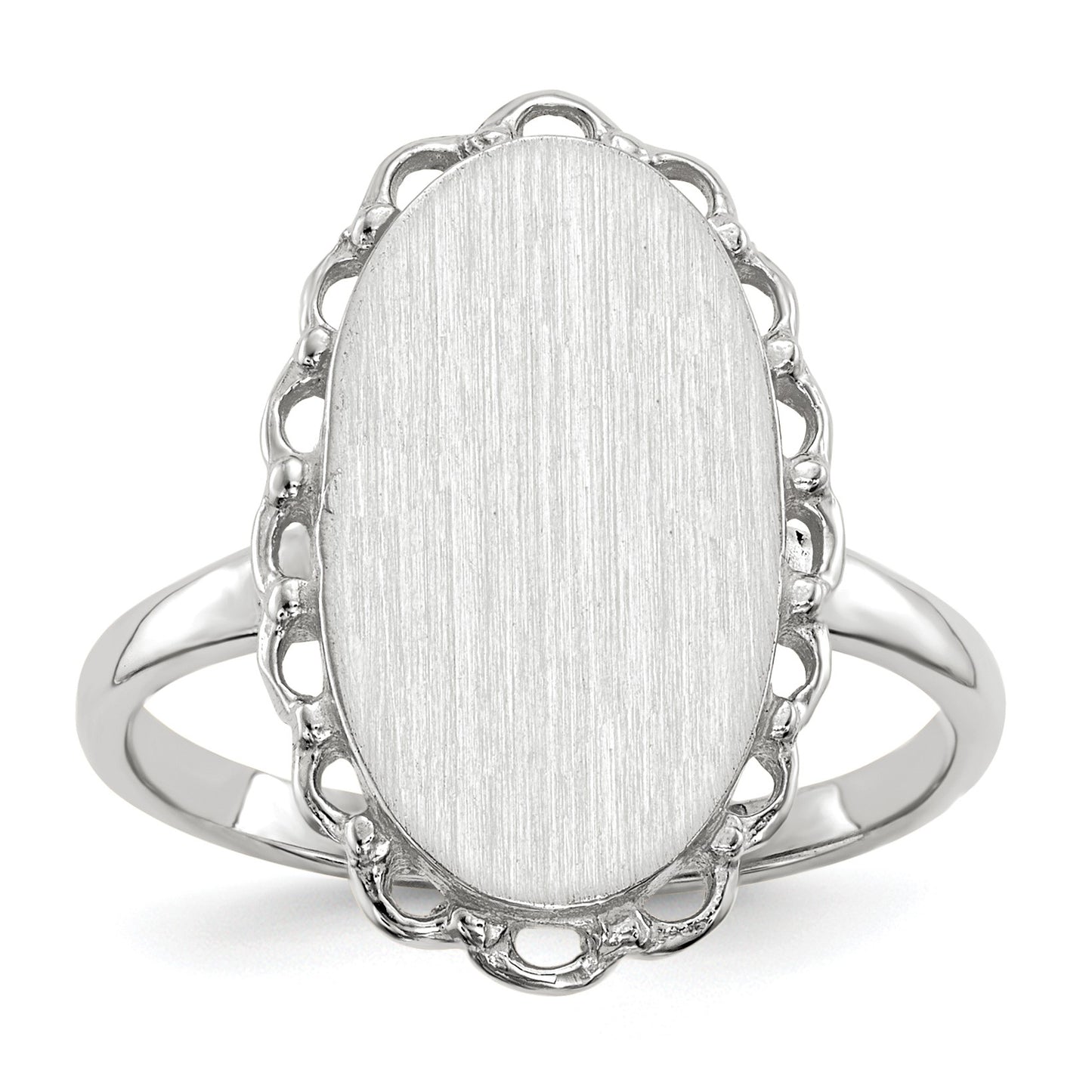 14k White Gold 10.5x14.0mm Oval Open Back Scalloped Edge Signet Ring