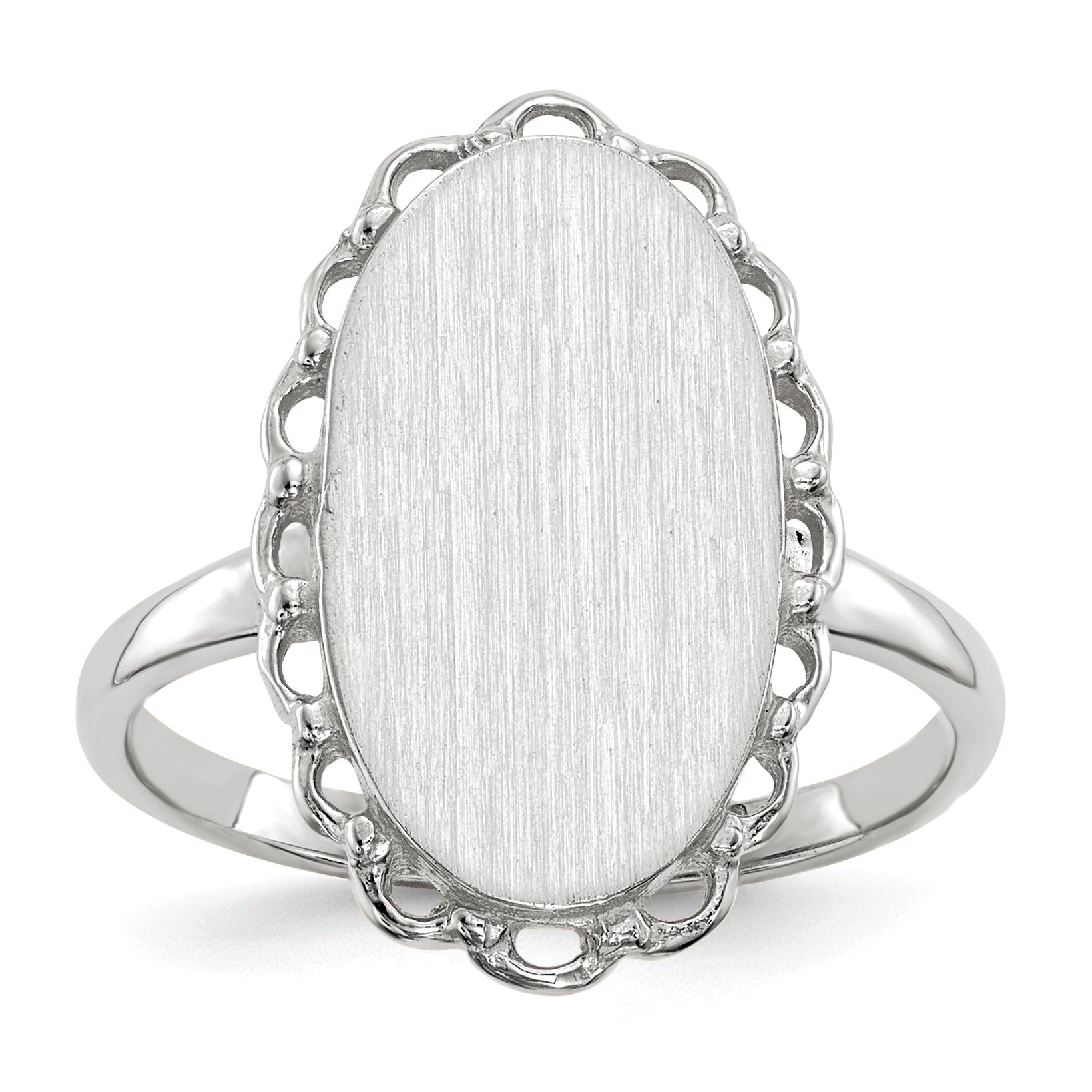 14k White Gold 10.5x14.0mm Oval Open Back Scalloped Edge Signet Ring