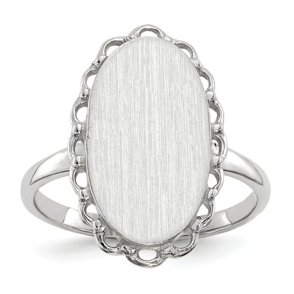 14k White Gold 10.5x14.0mm Oval Open Back Scalloped Edge Signet Ring