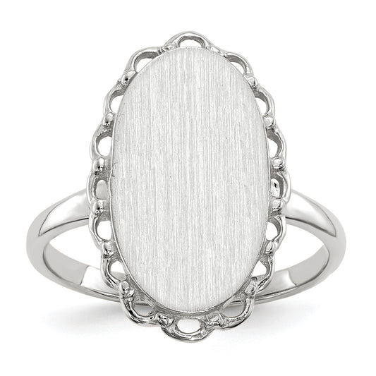 14k White Gold 10.5x14.0mm Oval Open Back Scalloped Edge Signet Ring