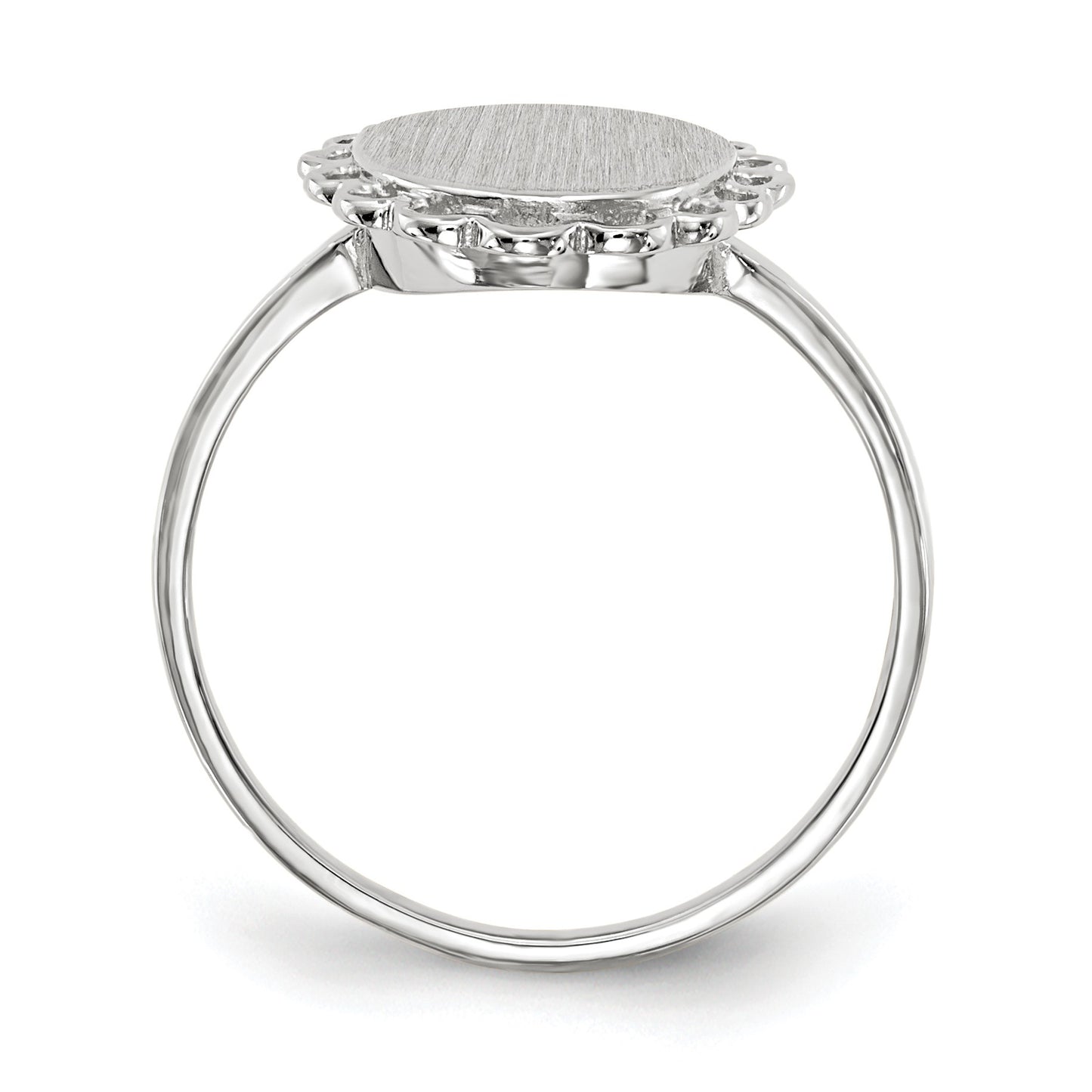 14k White Gold 9.0x11.5mm Oval Open Back Scalloped Edge Signet Ring
