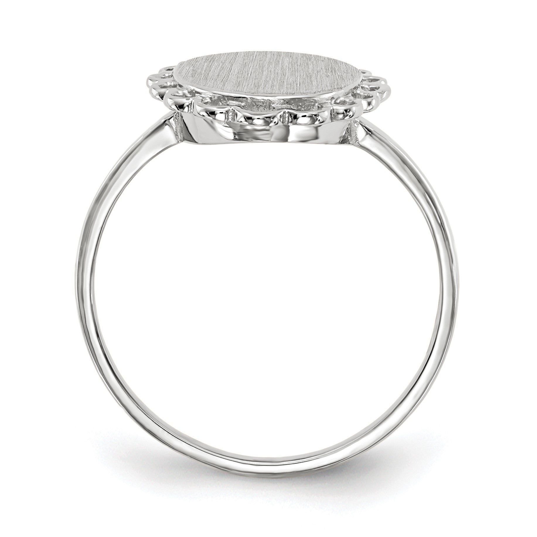 14k White Gold 9.0x11.5mm Oval Open Back Scalloped Edge Signet Ring