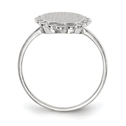 14k White Gold 9.0x11.5mm Oval Open Back Scalloped Edge Signet Ring