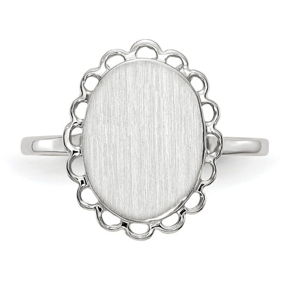 14k White Gold 9.0x11.5mm Oval Open Back Scalloped Edge Signet Ring