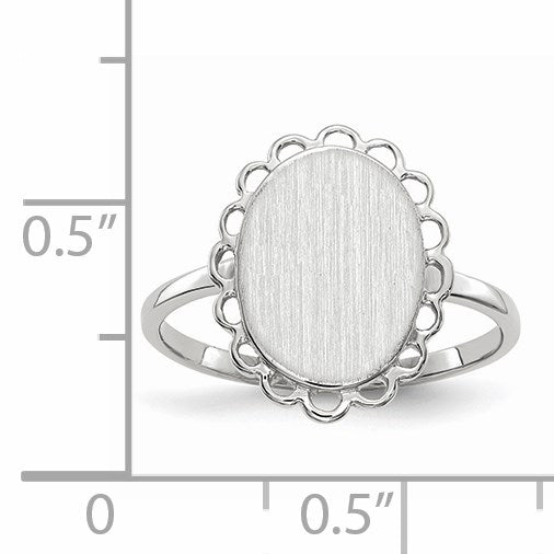 14k White Gold 9.0x11.5mm Oval Open Back Scalloped Edge Signet Ring