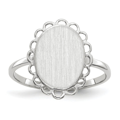 14k White Gold 9.0x11.5mm Oval Open Back Scalloped Edge Signet Ring
