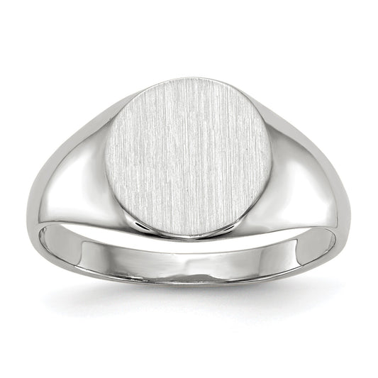 14k White Gold 9.0x9.5mm Round Closed Back Signet Ring