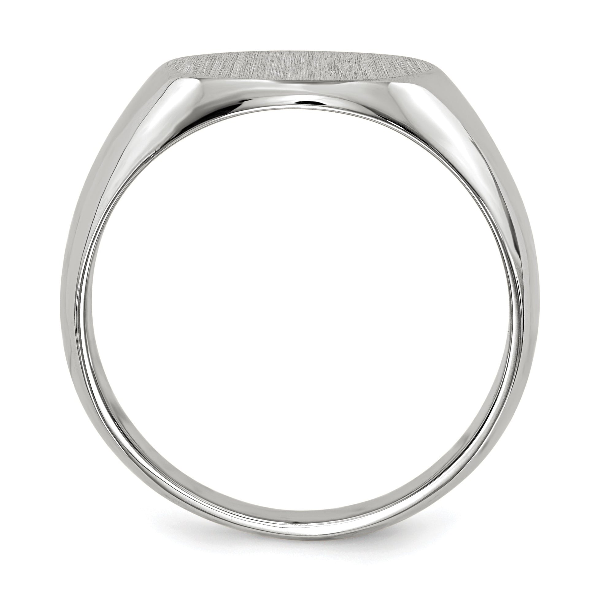 14k White Gold 13.5x12.5mm Round Closed Back Mens Signet Ring