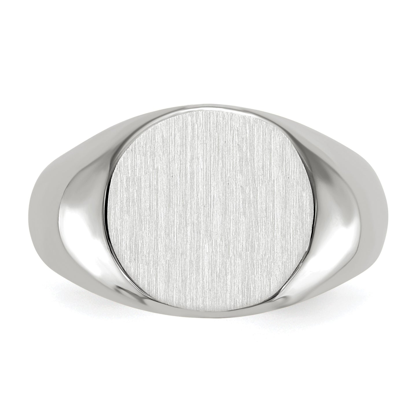 14k White Gold 13.5x12.5mm Round Closed Back Mens Signet Ring