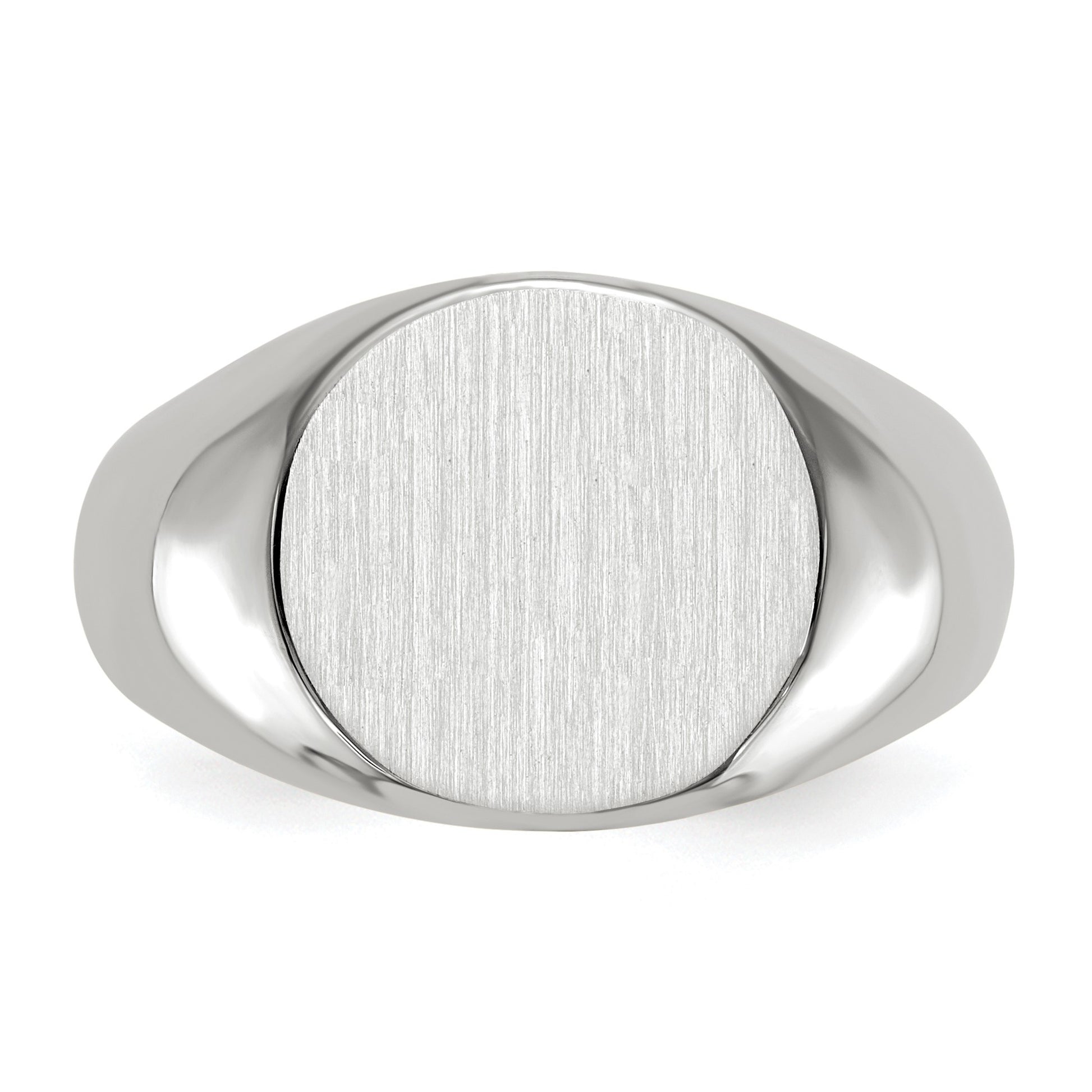 14k White Gold 13.5x12.5mm Round Closed Back Mens Signet Ring