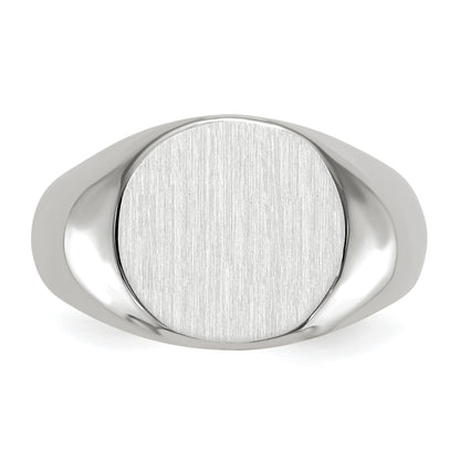 14k White Gold 13.5x12.5mm Round Closed Back Mens Signet Ring
