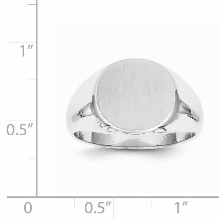 14k White Gold 13.5x12.5mm Round Closed Back Mens Signet Ring