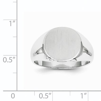 14k White Gold 13.5x12.5mm Round Closed Back Mens Signet Ring