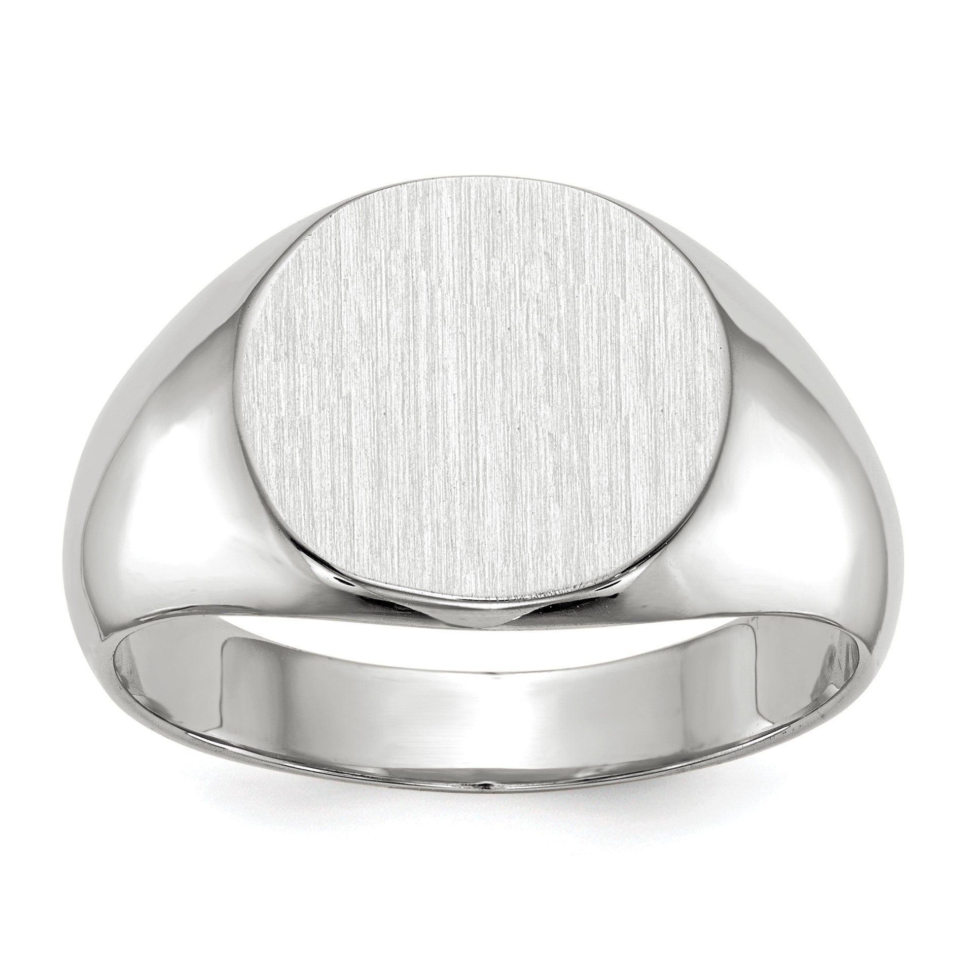 14k White Gold 13.5x12.5mm Round Closed Back Mens Signet Ring