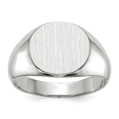 14k White Gold 13.5x12.5mm Round Closed Back Mens Signet Ring