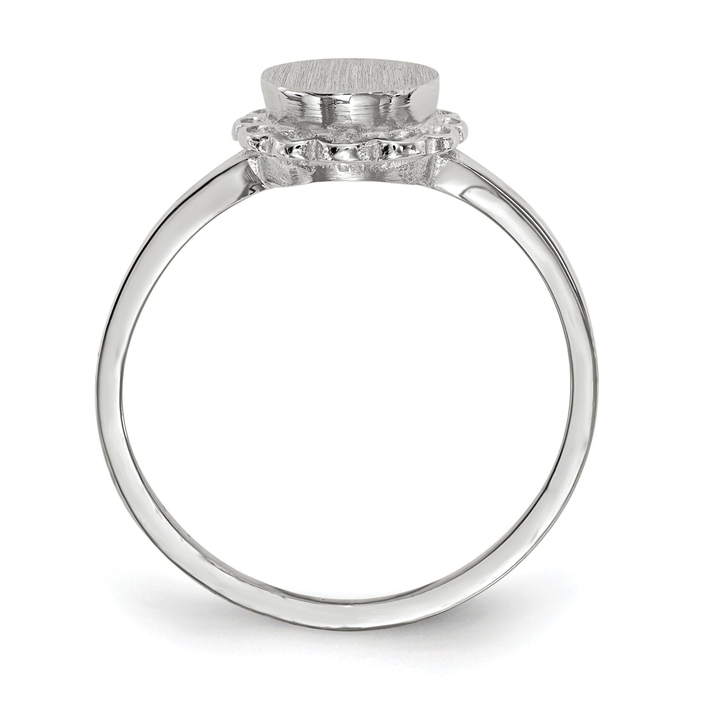 14k White Gold 6.5x7.0mm Oval Open Back Scalloped Edge Signet Ring