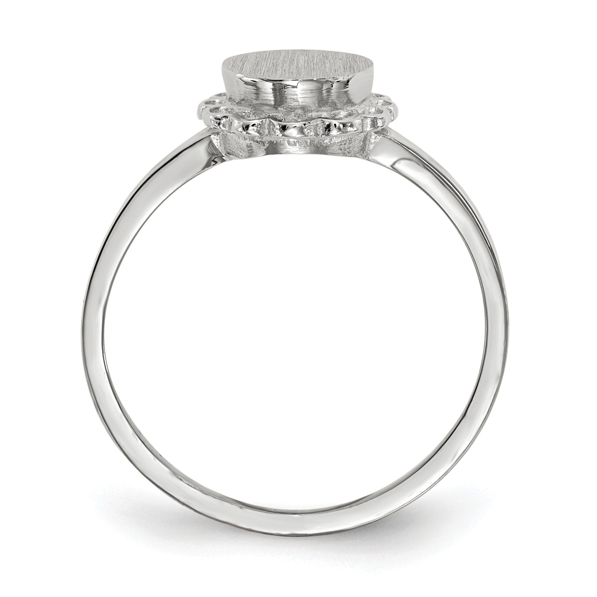 14k White Gold 6.5x7.0mm Oval Open Back Scalloped Edge Signet Ring